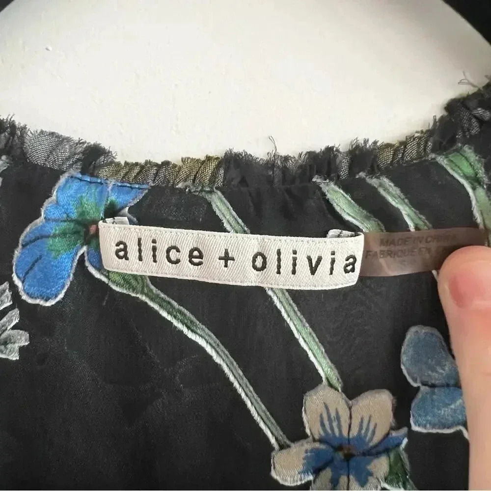 602* Alice + Olivia Pauline Floral Print Ruffle Tunic Mini Dress Size Small - Picture 6 of 9